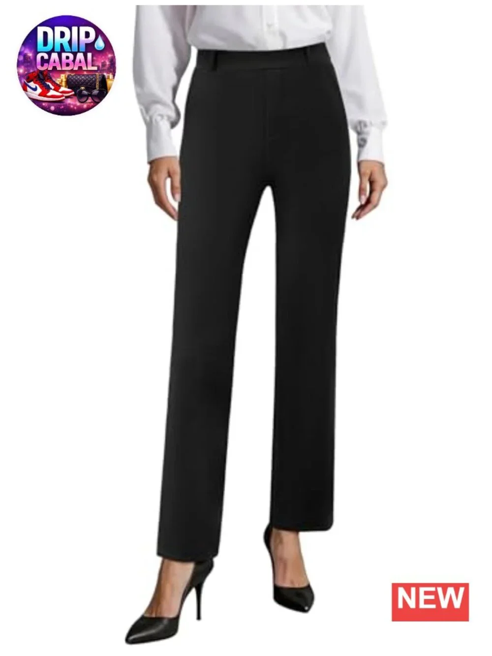 Stretchy Straight Leg Dress Pants with Pockets High Waist Pull On Work Slacks